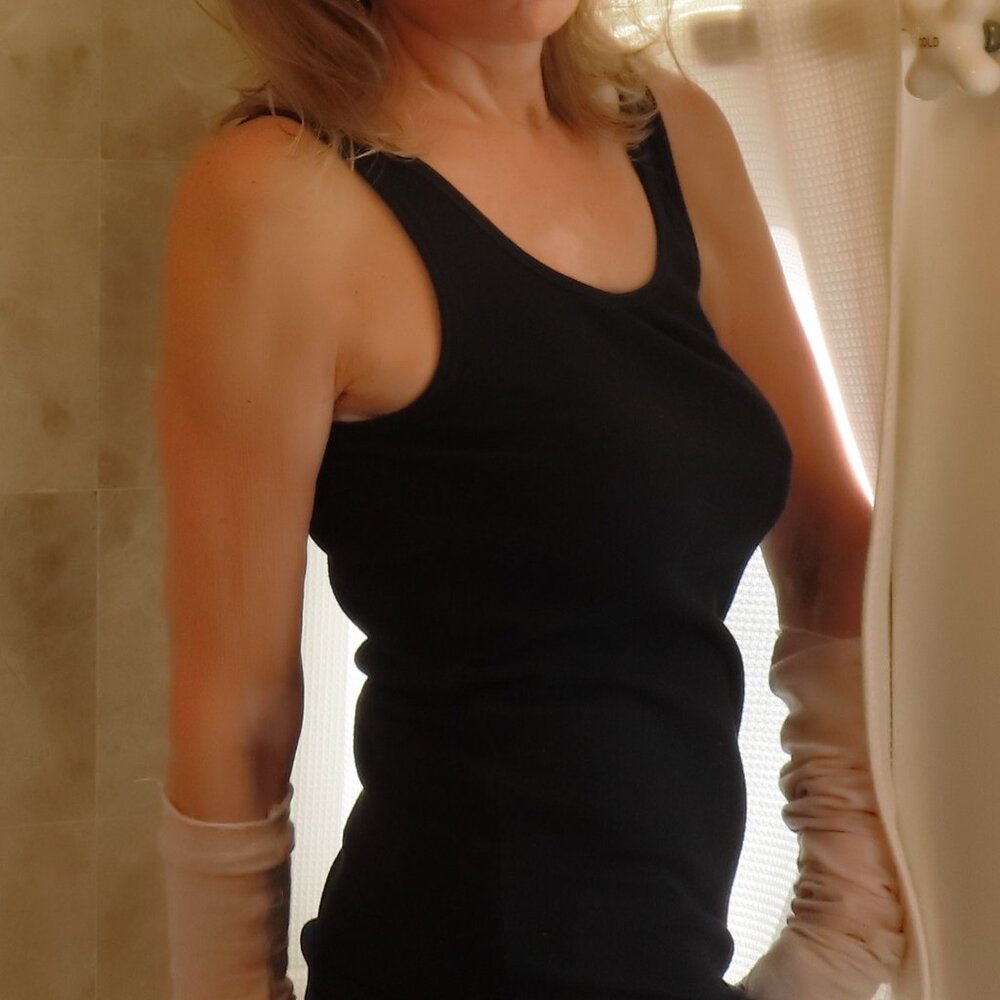 Merona Black Cotton n Spandex Long ribbed muscle top, size L